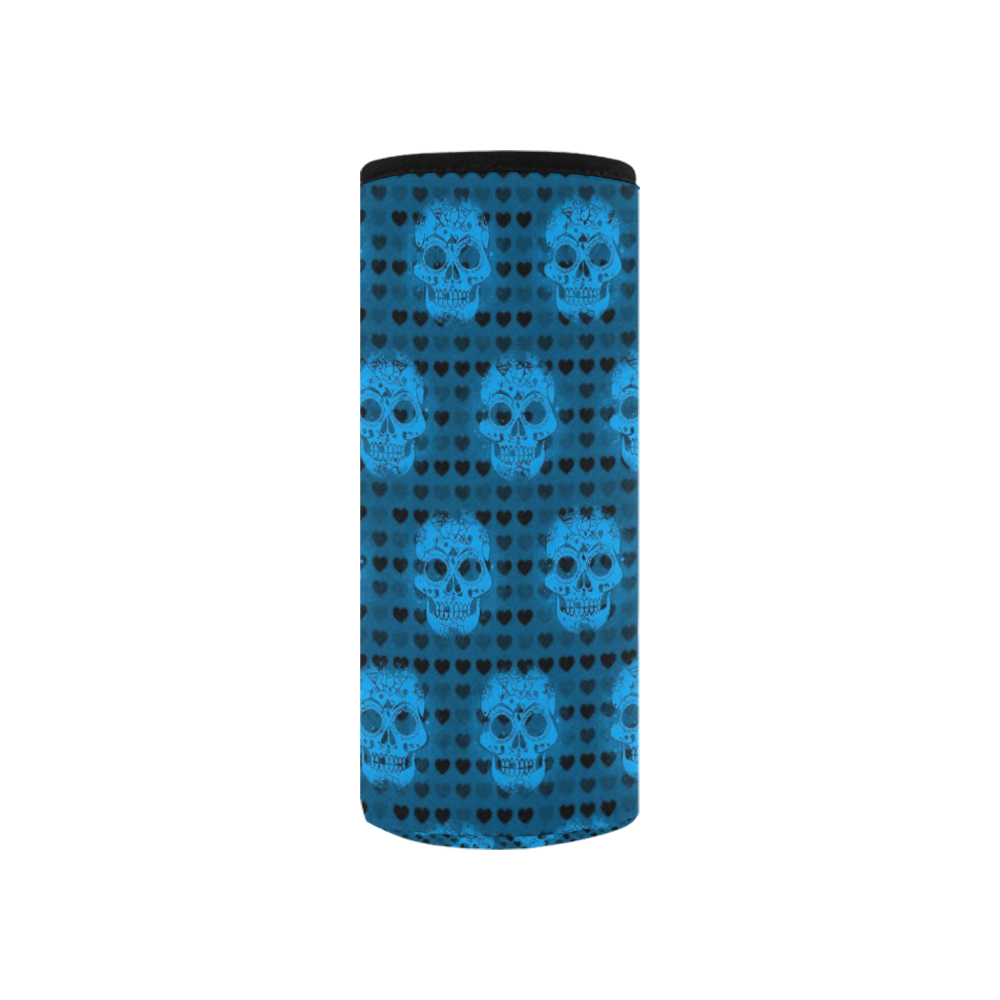 skulls and hearts, aqua by JamColors Neoprene Water Bottle Pouch/Small