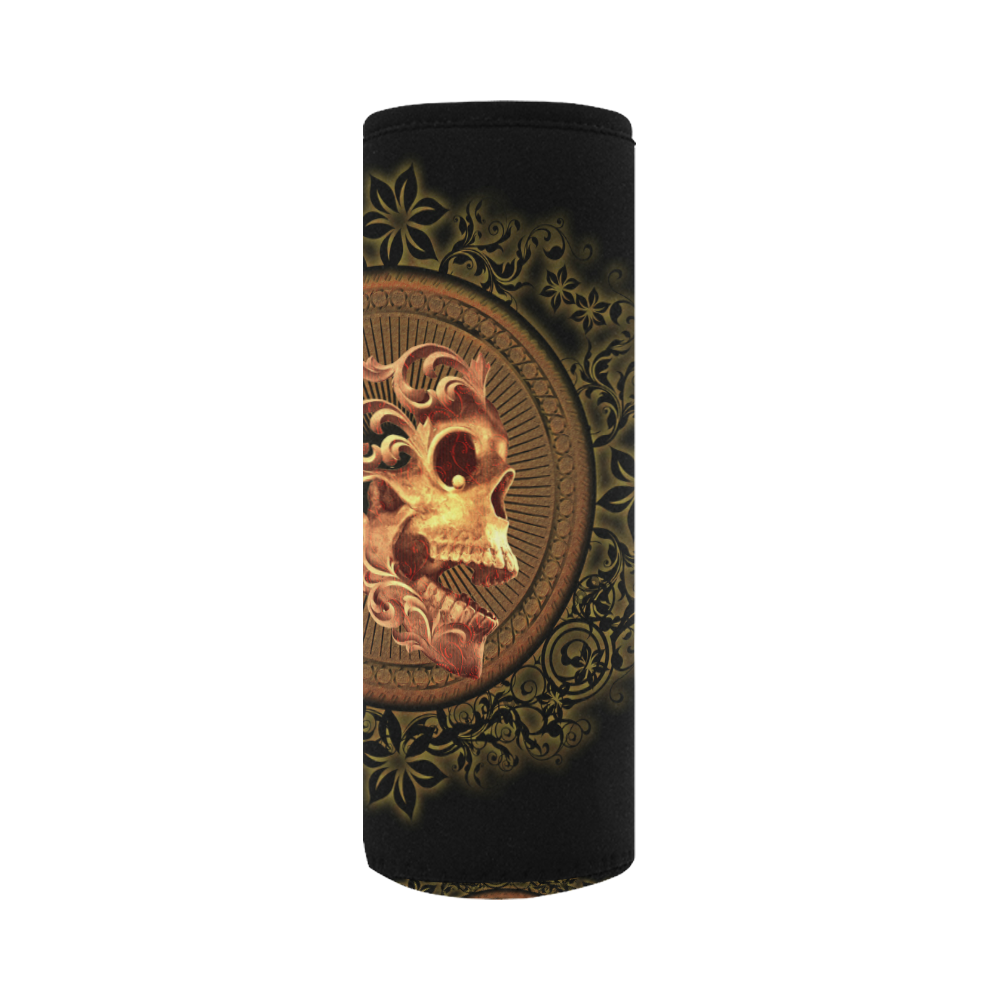 Amazing skull with floral elements Neoprene Water Bottle Pouch/Large