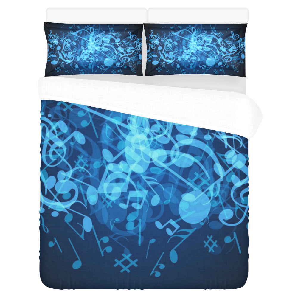 Blue Glow Music Notes 3-Piece Bedding Set