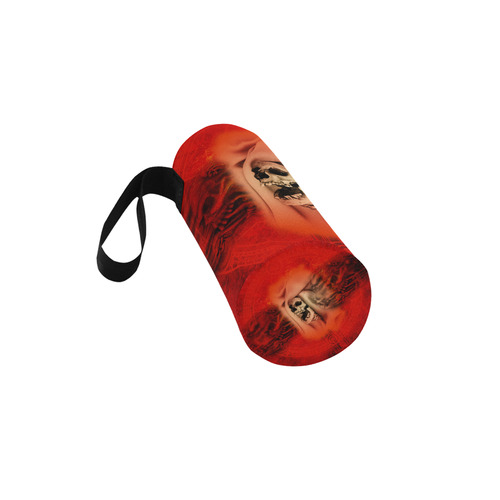 Creepy skulls on red background Neoprene Water Bottle Pouch/Small