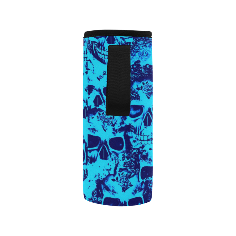 cloudy Skulls blue by JamColors Neoprene Water Bottle Pouch/Medium