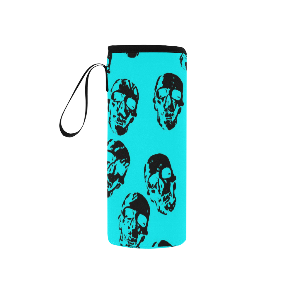 hot skulls, aqua by JamColors Neoprene Water Bottle Pouch/Small