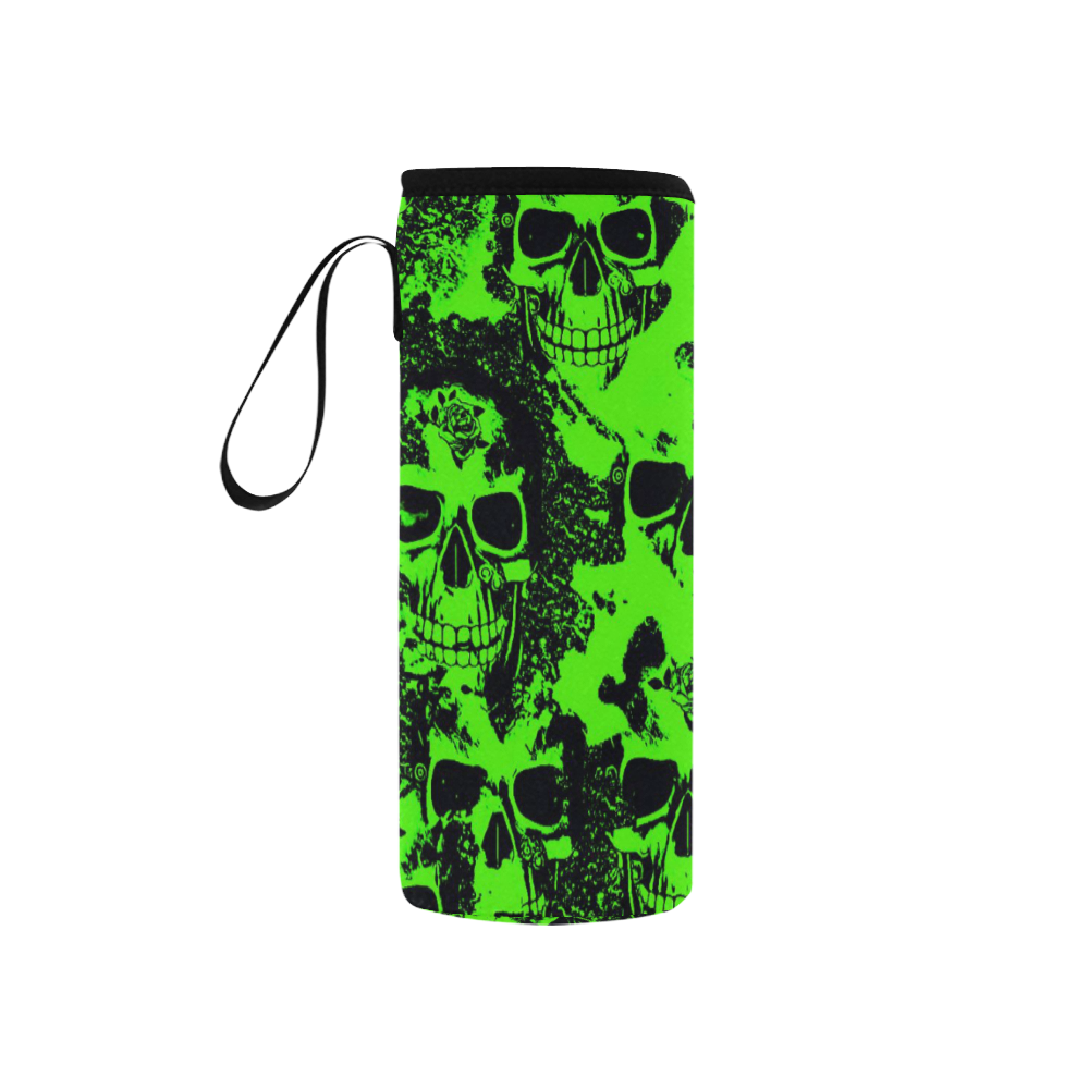 cloudy Skulls black green by JamColors Neoprene Water Bottle Pouch/Small