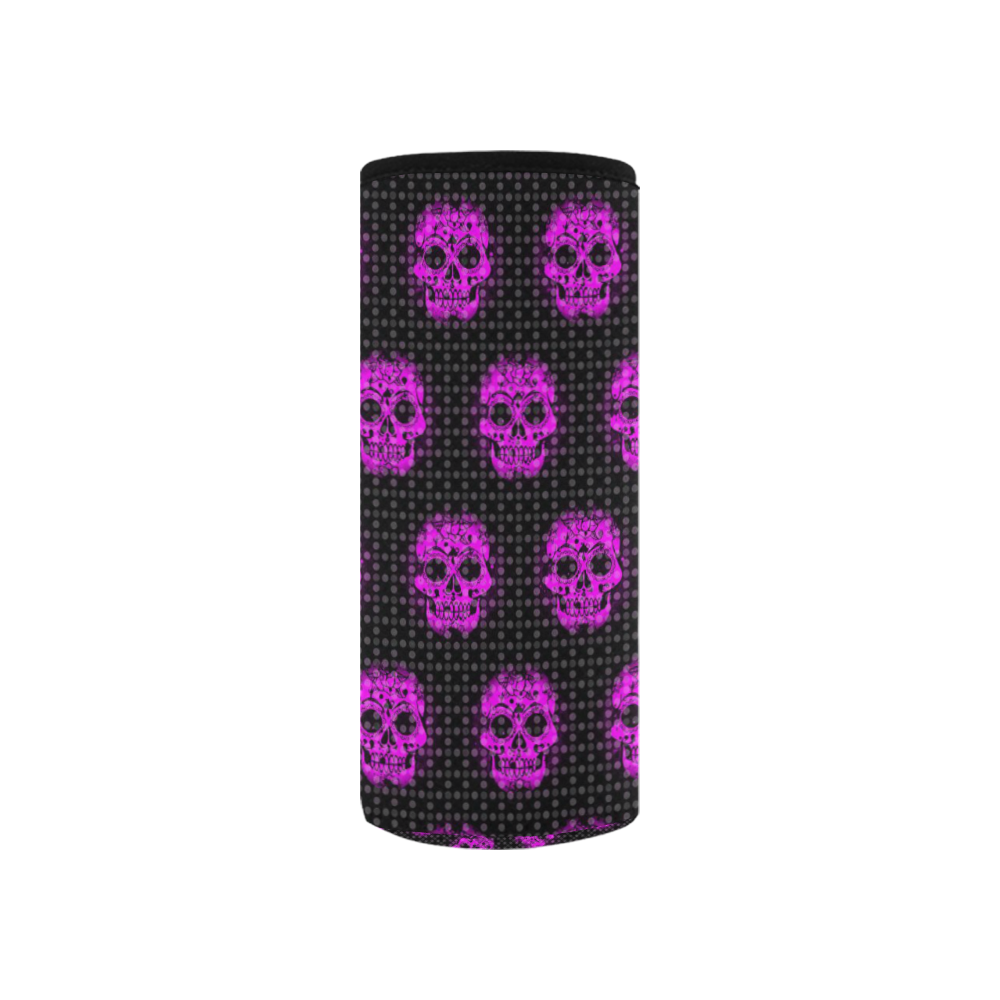 skulls and dotts, pink by JamColors Neoprene Water Bottle Pouch/Small