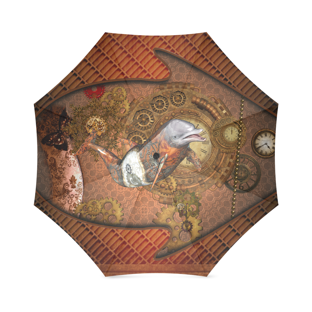 Funny steampunk dolphin, clocks and gears Foldable Umbrella (Model U01)