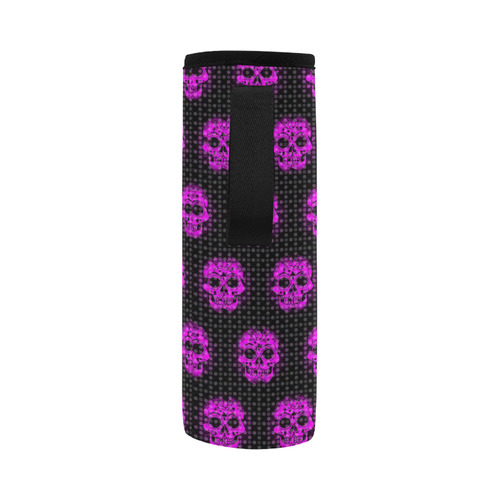 skulls and dotts, pink by JamColors Neoprene Water Bottle Pouch/Large