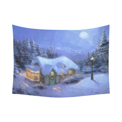 Christmas Cottage Snow Moon Lamp Forest Cotton Linen Wall Tapestry 80"x 60"