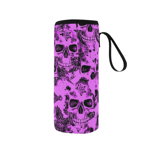 cloudy Skulls pink by JamColors Neoprene Water Bottle Pouch/Medium