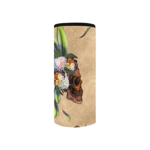 Amazing skull with feathers and flowers Neoprene Water Bottle Pouch/Small