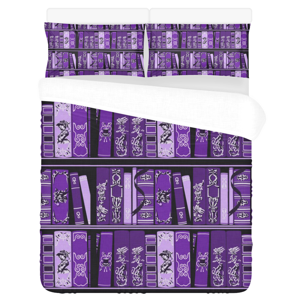 Purple Vintage Books 3-Piece Bedding Set