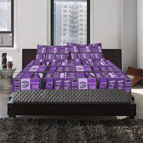 Purple Vintage Books 3-Piece Bedding Set