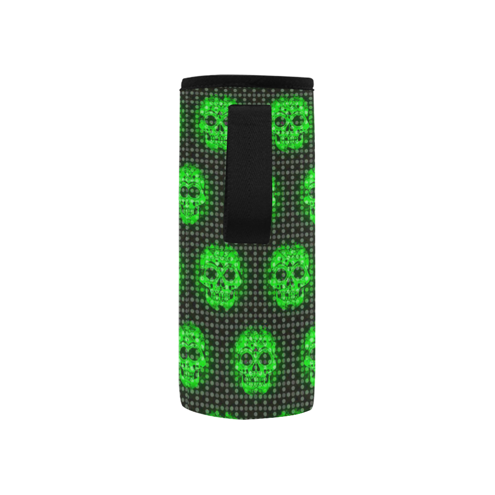 skulls and dotts, green by JamColors Neoprene Water Bottle Pouch/Small