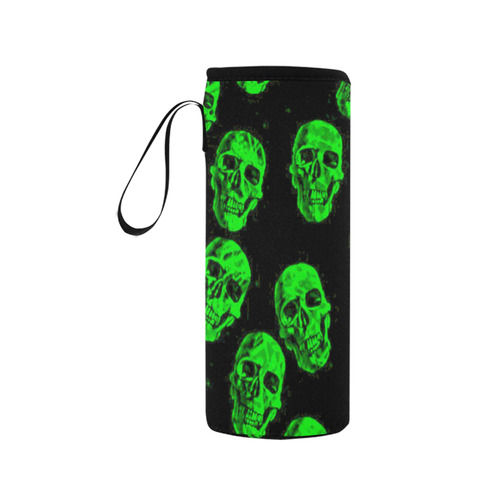 Hot Skulls, green by JamColors Neoprene Water Bottle Pouch/Medium