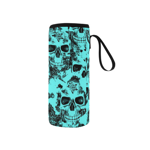 cloudy Skulls aqua by JamColors Neoprene Water Bottle Pouch/Small