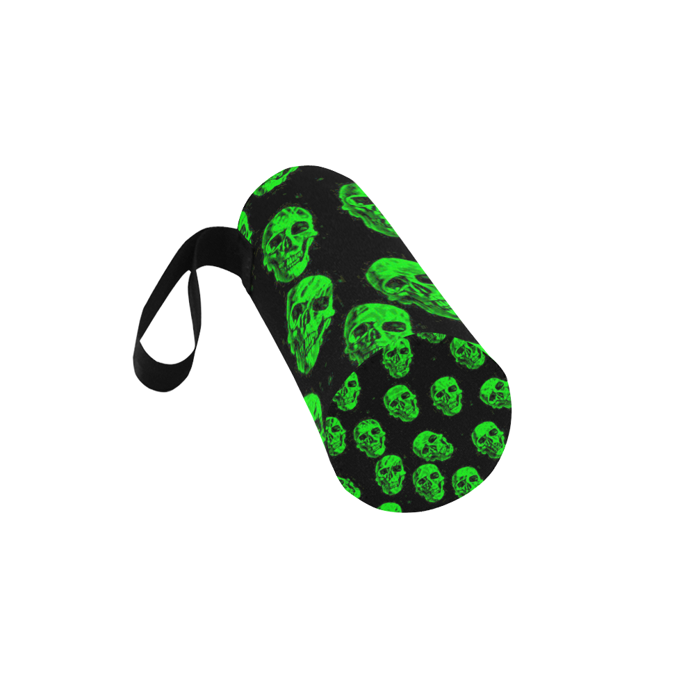 Hot Skulls, green by JamColors Neoprene Water Bottle Pouch/Medium