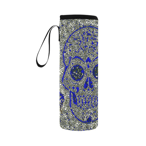 mosaic skull blue, bw by JamColors Neoprene Water Bottle Pouch/Large