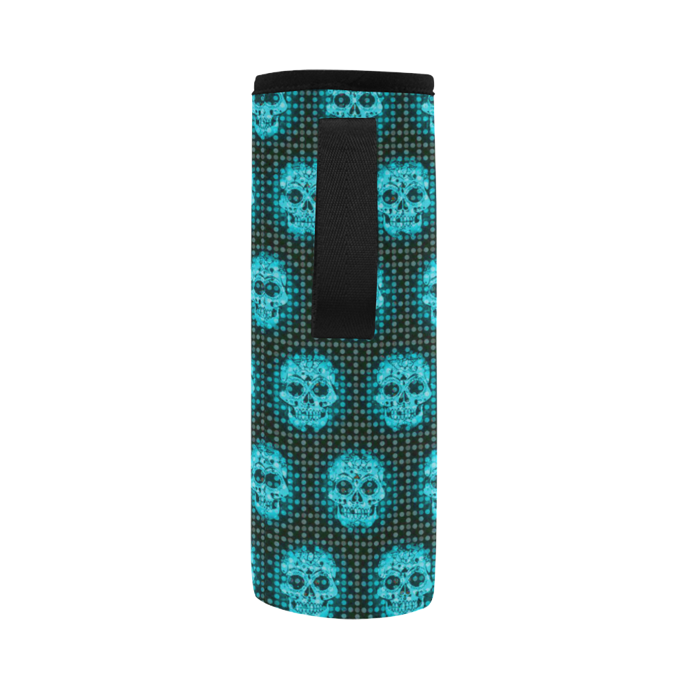skulls and dotts,aqua by JamColors Neoprene Water Bottle Pouch/Large