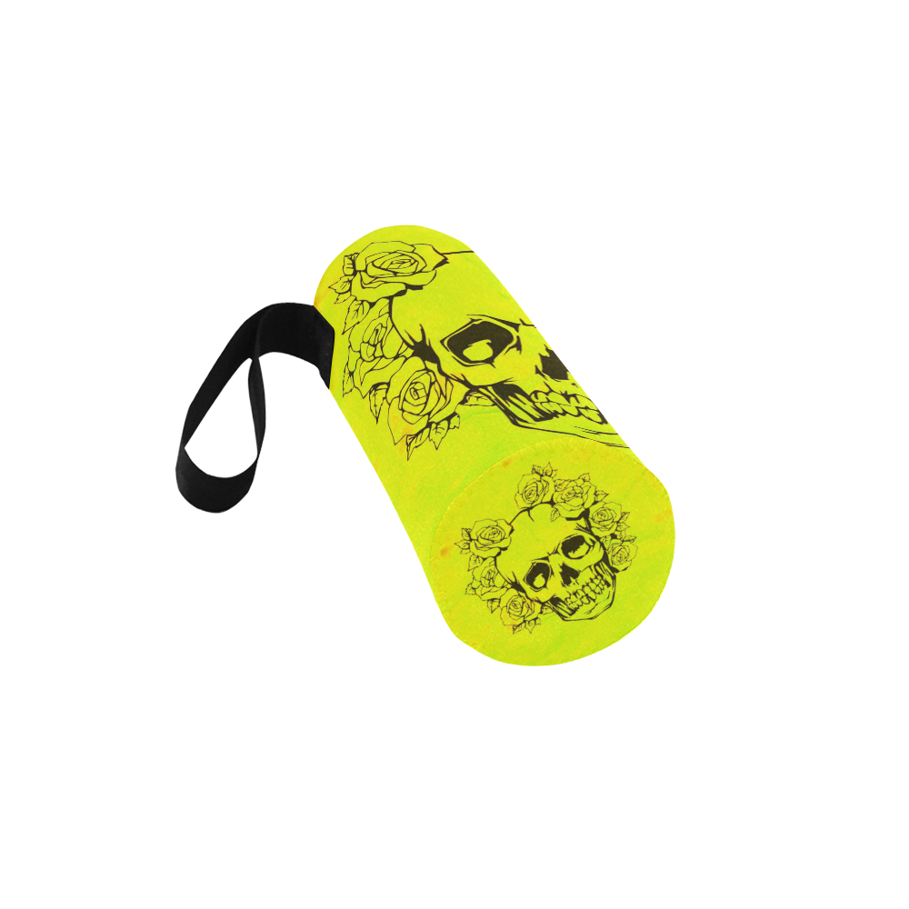 Skull with roses, yellow Neoprene Water Bottle Pouch/Small