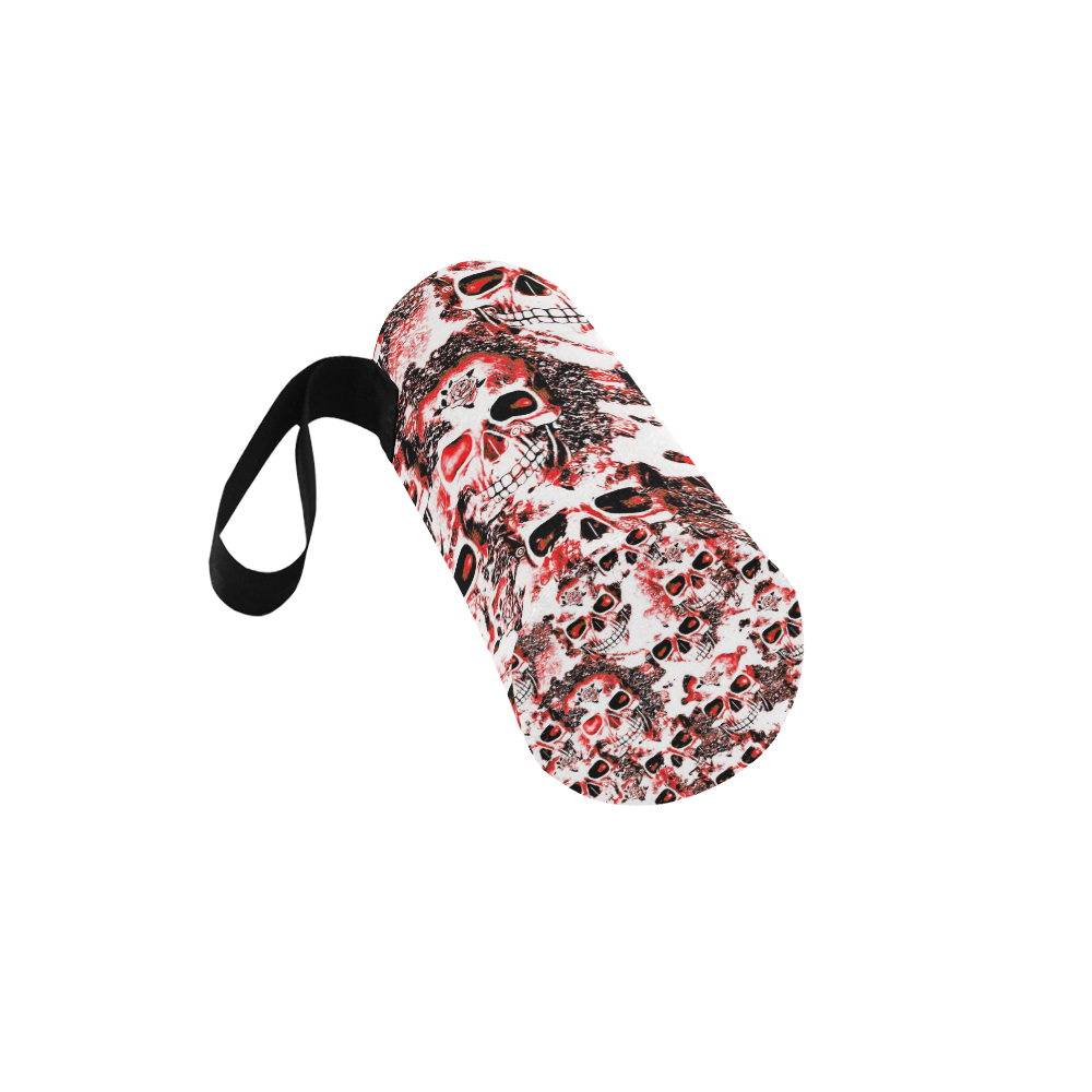 cloudy Skulls white red by JamColors Neoprene Water Bottle Pouch/Medium