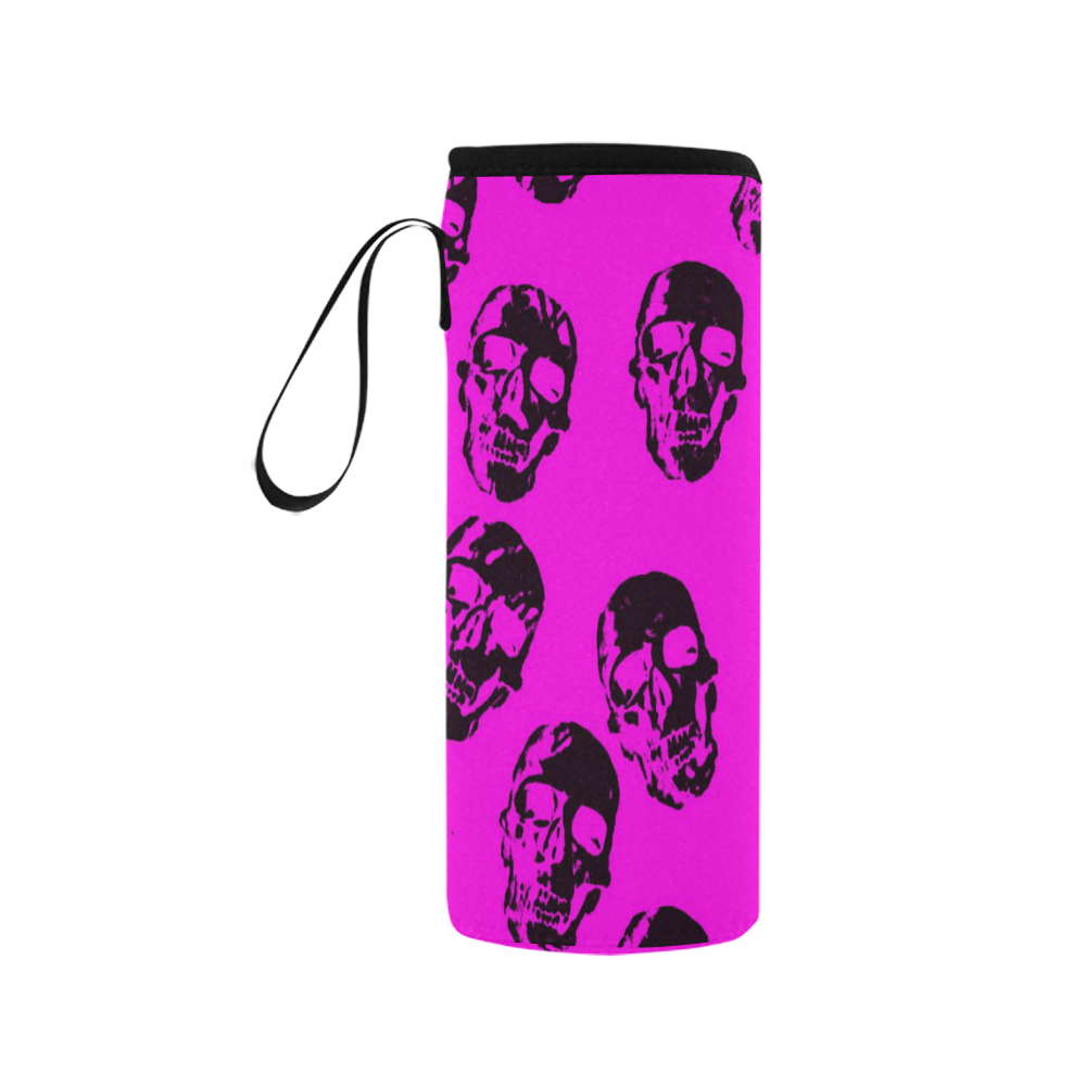 Hot Skulls,hot pink by JamColors Neoprene Water Bottle Pouch/Medium