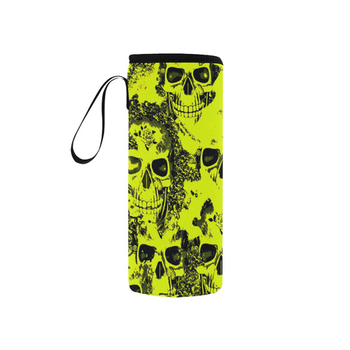 cloudy Skulls black yellow by JamColors Neoprene Water Bottle Pouch/Small
