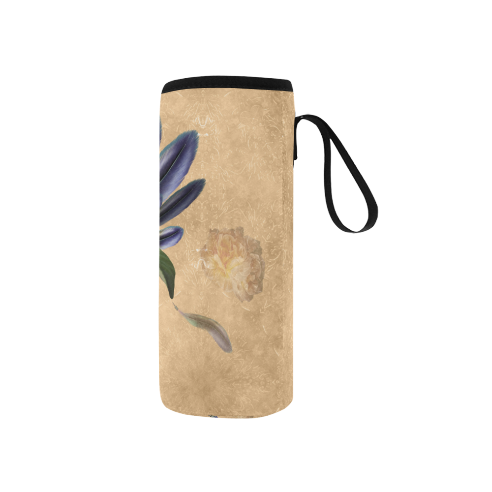 Cool skull with feathers and flowers Neoprene Water Bottle Pouch/Small