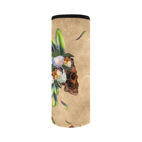 Amazing skull with feathers and flowers Neoprene Water Bottle Pouch/Large
