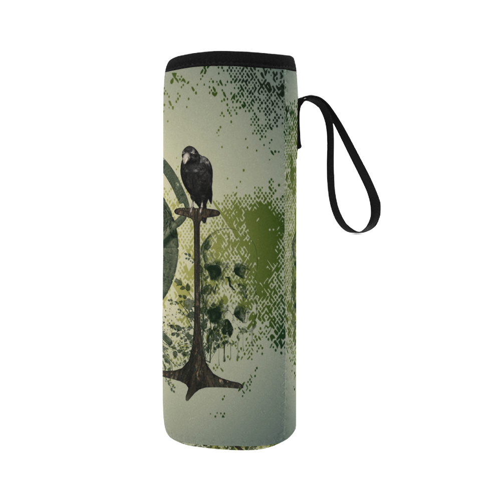 Skulls with crows Neoprene Water Bottle Pouch/Large