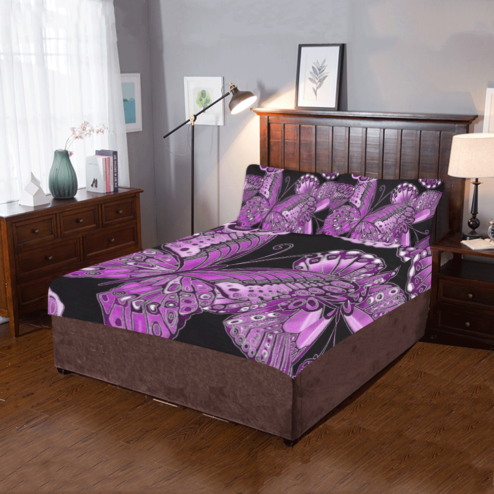 Pink Butterfly Pattern 3-Piece Bedding Set