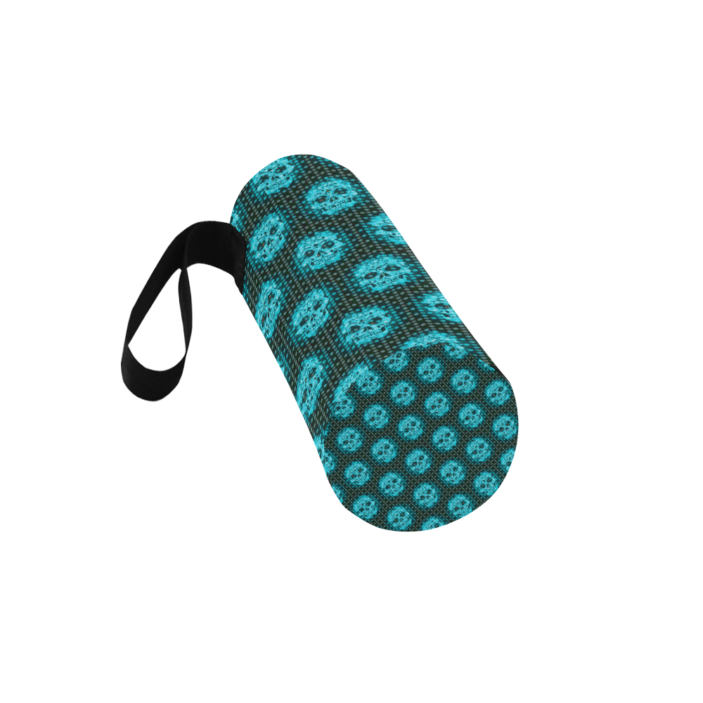skulls and dotts,aqua by JamColors Neoprene Water Bottle Pouch/Large