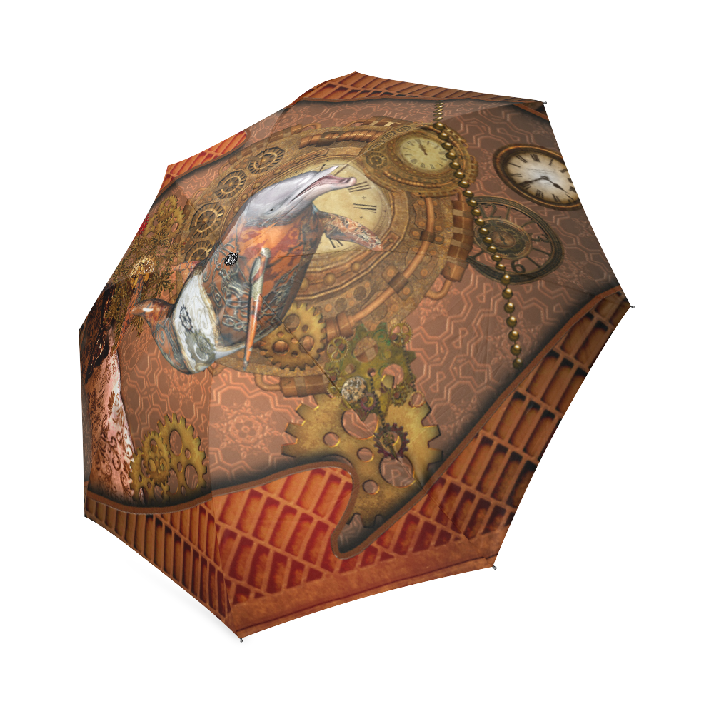 Funny steampunk dolphin, clocks and gears Foldable Umbrella (Model U01)
