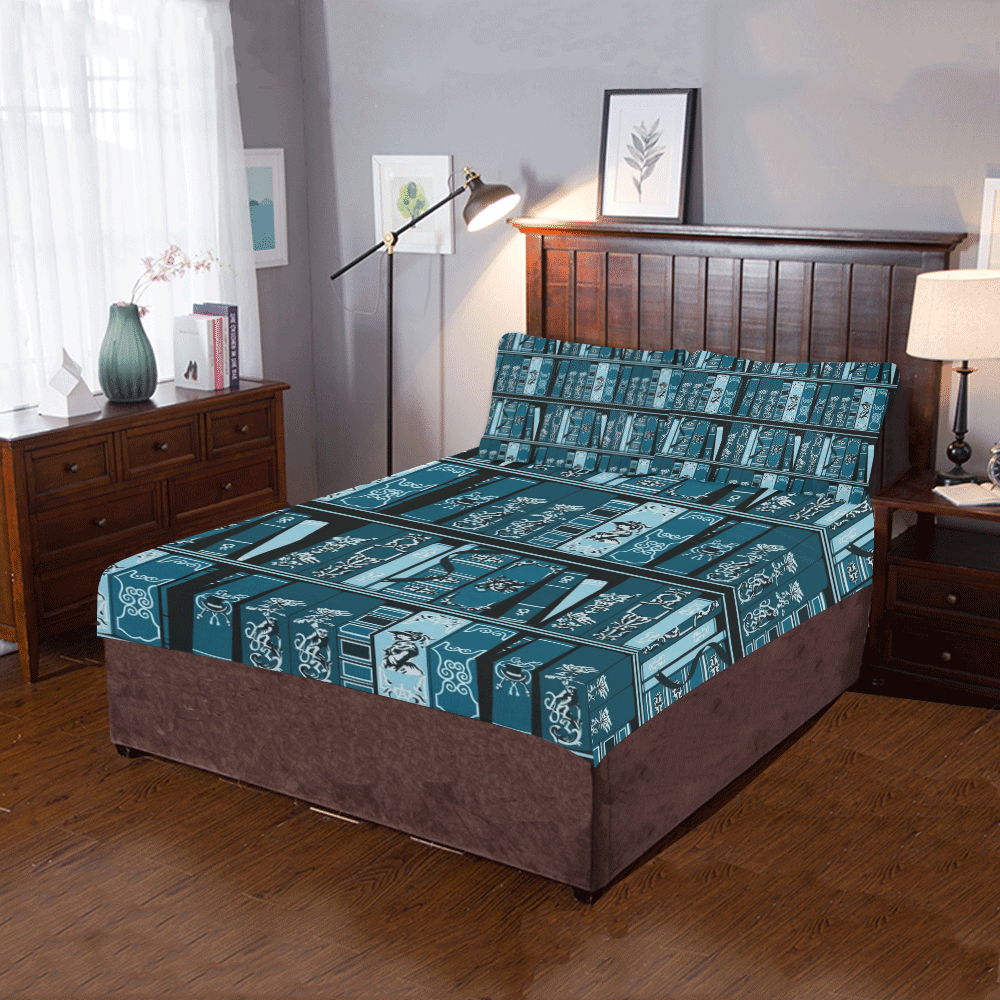 Blue Vintage Books 3-Piece Bedding Set