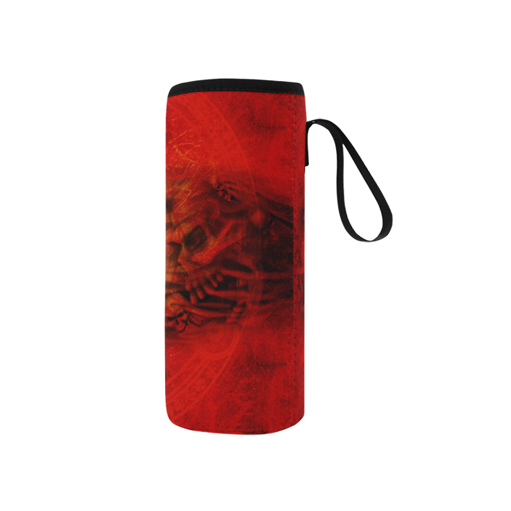Creepy skulls on red background Neoprene Water Bottle Pouch/Small