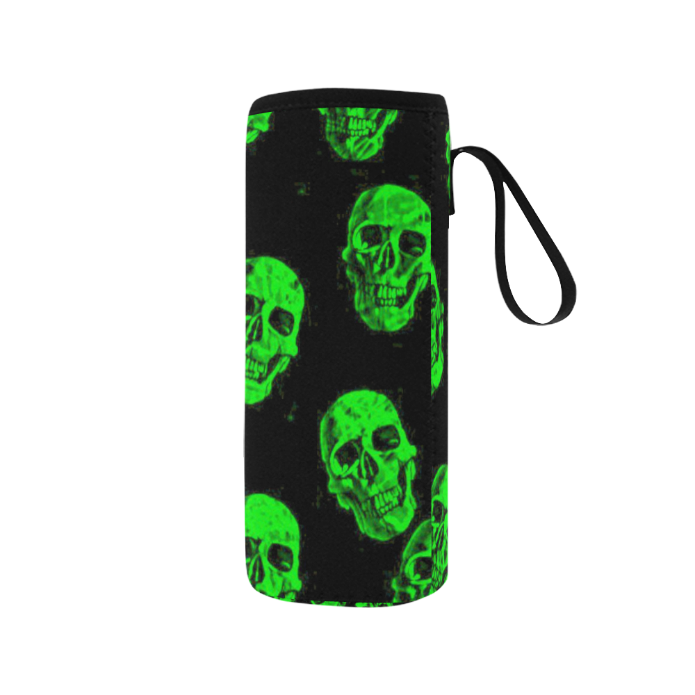 Hot Skulls, green by JamColors Neoprene Water Bottle Pouch/Medium