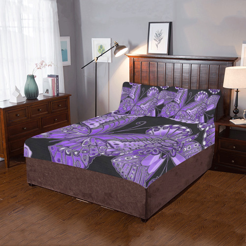 Purple Butterfly Pattern 3-Piece Bedding Set