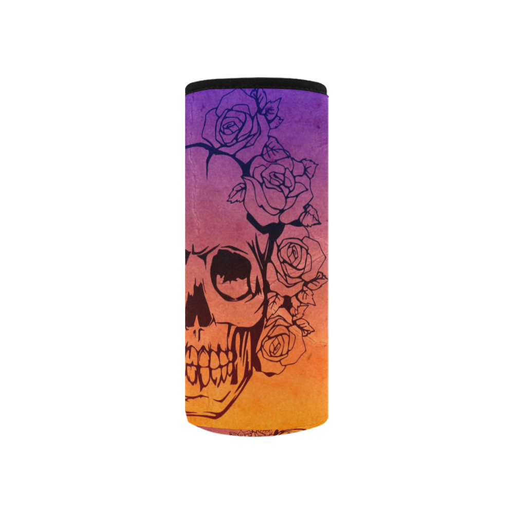 Skull with roses,gradient 1 Neoprene Water Bottle Pouch/Small