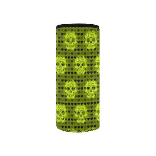 skulls and hearts,yellow by JamColors Neoprene Water Bottle Pouch/Small