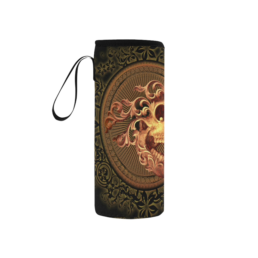 Amazing skull with floral elements Neoprene Water Bottle Pouch/Small