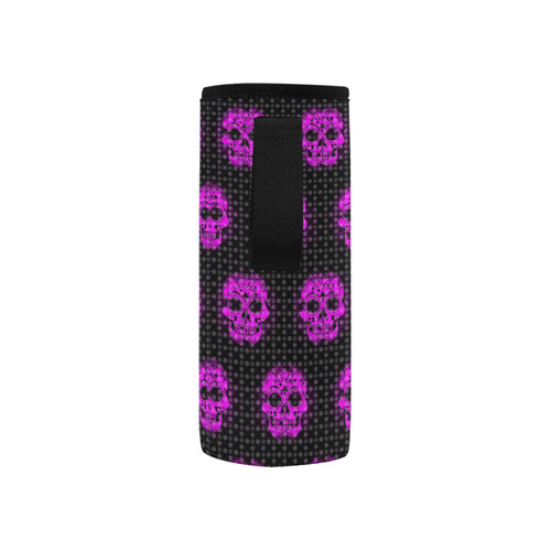 skulls and dotts, pink by JamColors Neoprene Water Bottle Pouch/Small
