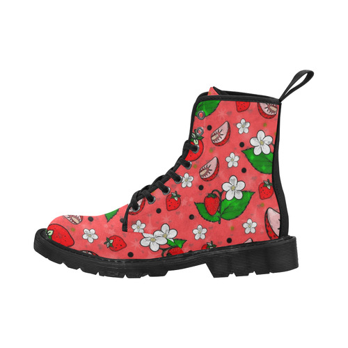Strawberry Popart by Nico Bielow Martin Boots for Women (Black) (Model 1203H)