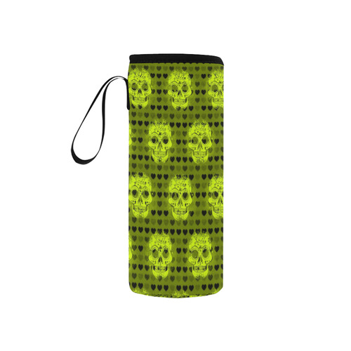 skulls and hearts,yellow by JamColors Neoprene Water Bottle Pouch/Small