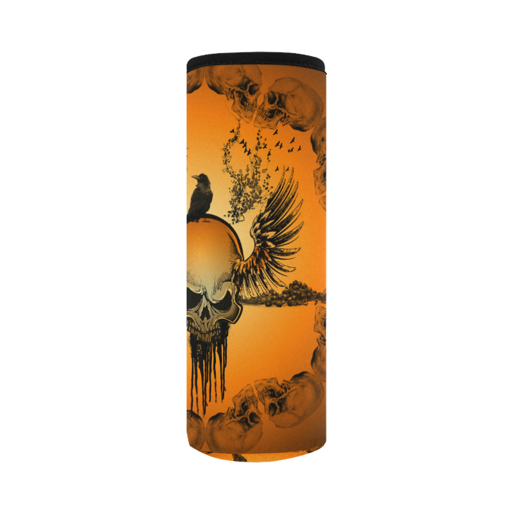 Amazing skull with crow Neoprene Water Bottle Pouch/Large