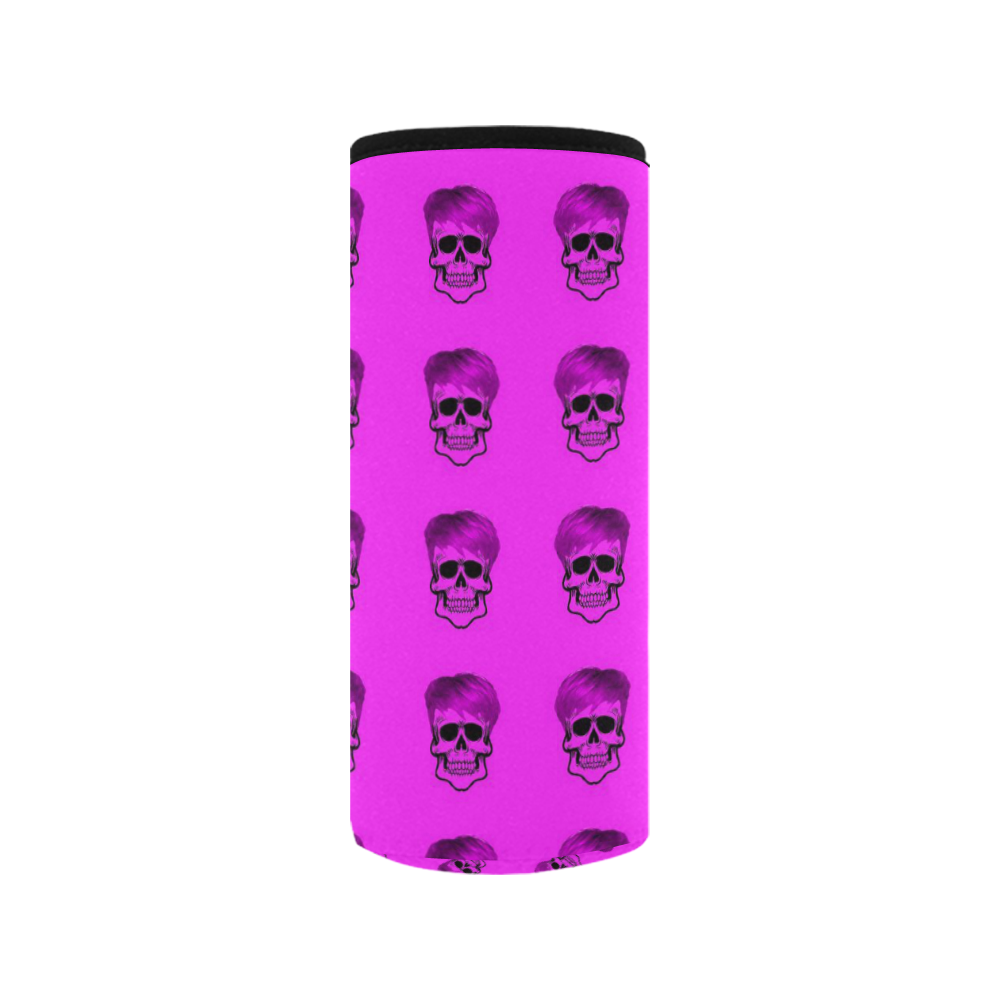 Funny Skull Pattern, pink Neoprene Water Bottle Pouch/Medium