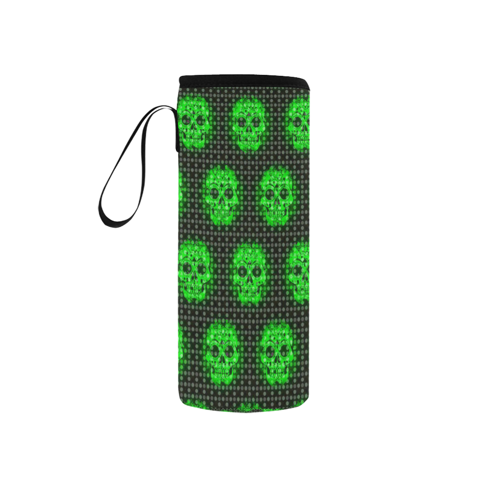 skulls and dotts, green by JamColors Neoprene Water Bottle Pouch/Small