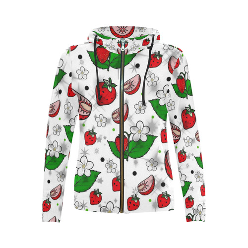 Strawberry Popart by Nico Bielow All Over Print Full Zip Hoodie for Women (Model H14)
