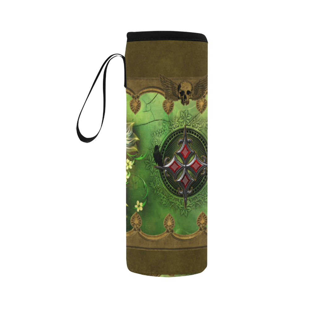 Wonderful gothic design with skull Neoprene Water Bottle Pouch/Large