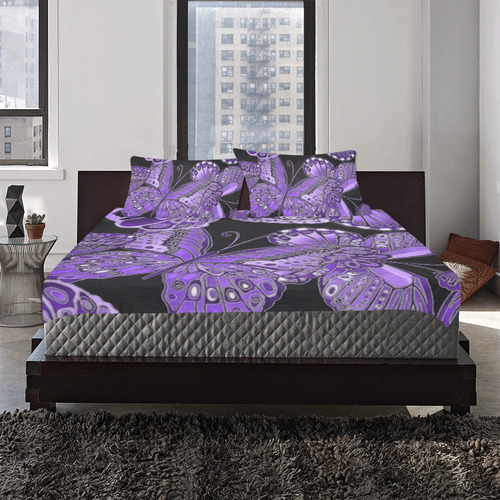 Purple Butterfly Pattern 3-Piece Bedding Set