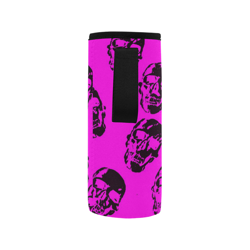 Hot Skulls,hot pink by JamColors Neoprene Water Bottle Pouch/Medium