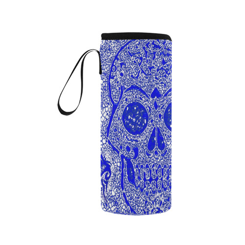 mosaic skull blue Neoprene Water Bottle Pouch/Medium