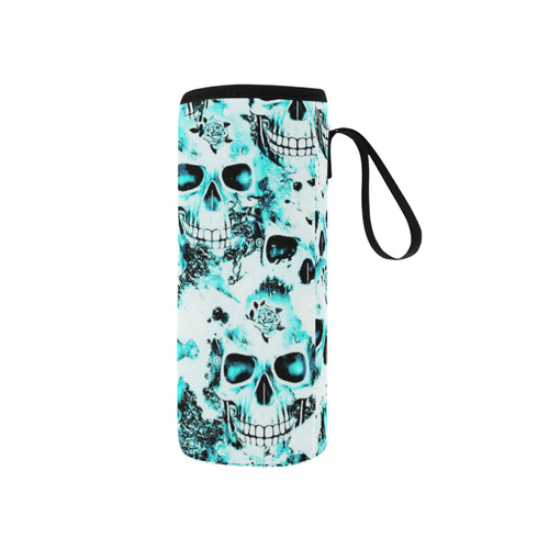 cloudy Skulls white aqua by JamColors Neoprene Water Bottle Pouch/Small